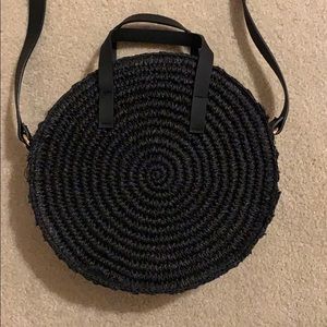 H+M Round Paper Straw Purse/Handbag Black